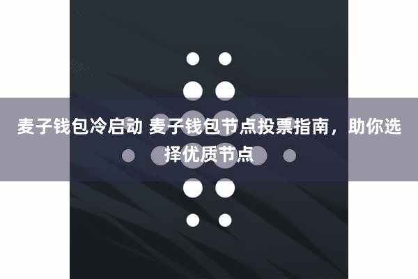 麦子钱包冷启动 麦子钱包节点投票指南，助你选择优质节点